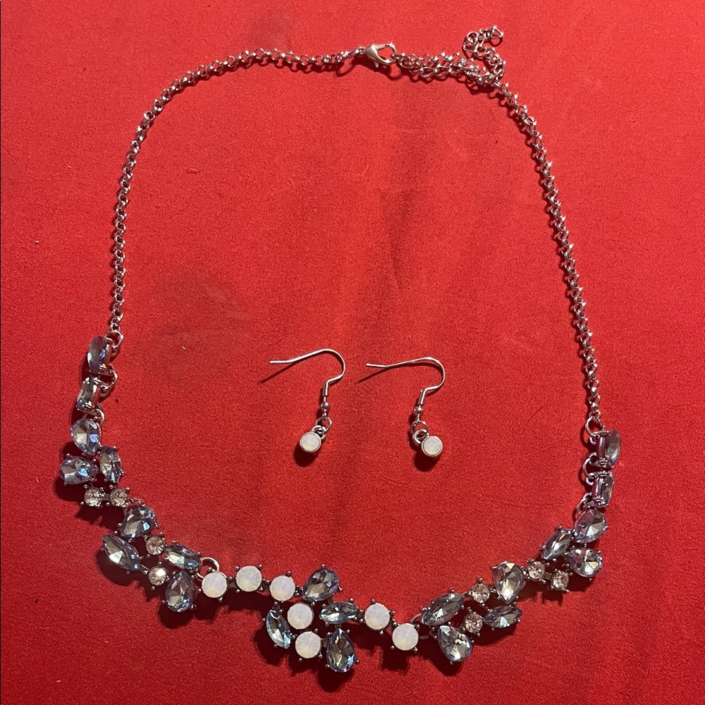 Elegant Silver and White Necklace and Earring Set